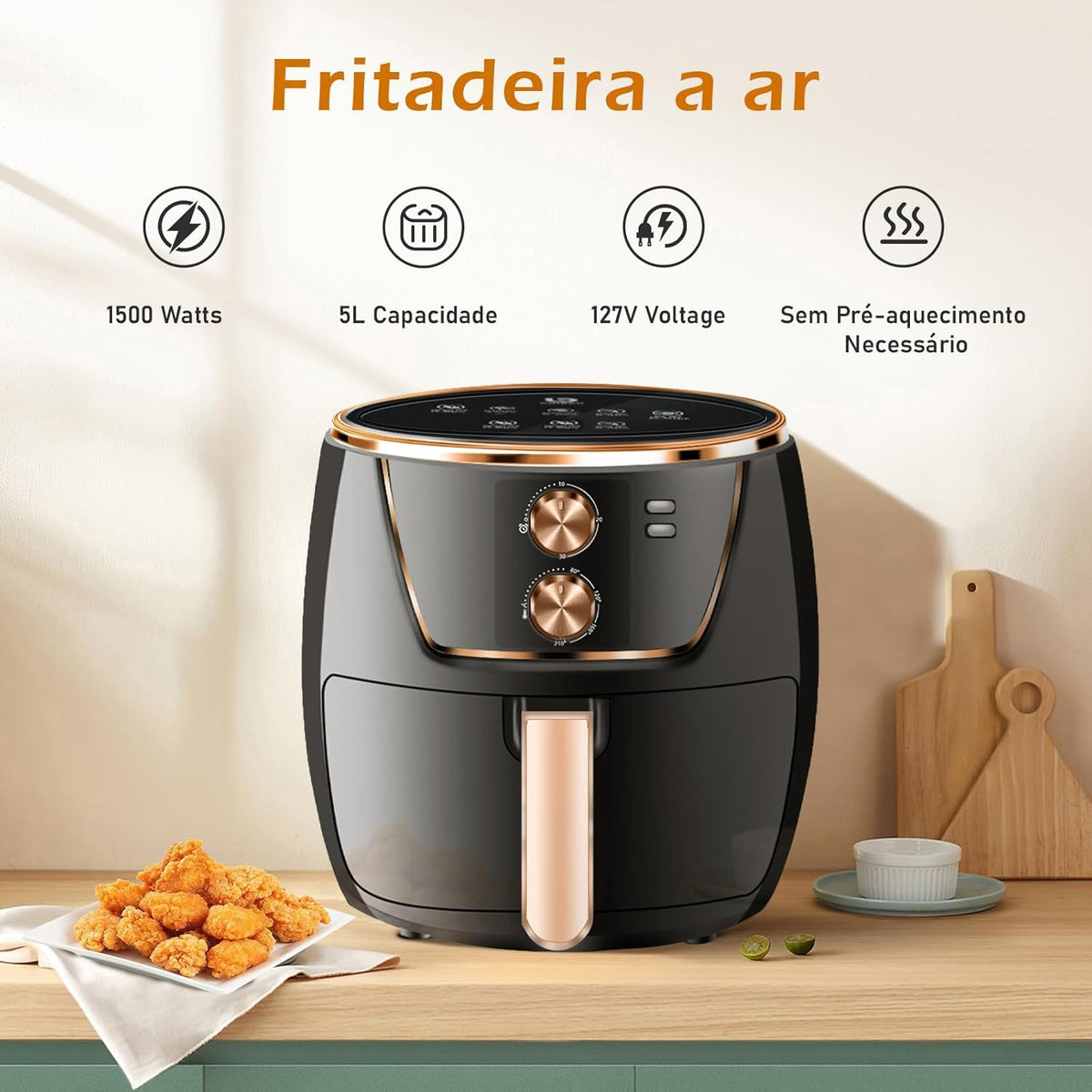 Air Fryer, Fritadeira Sem Óleo Air Fryer 5L, 1500W, WKK-002