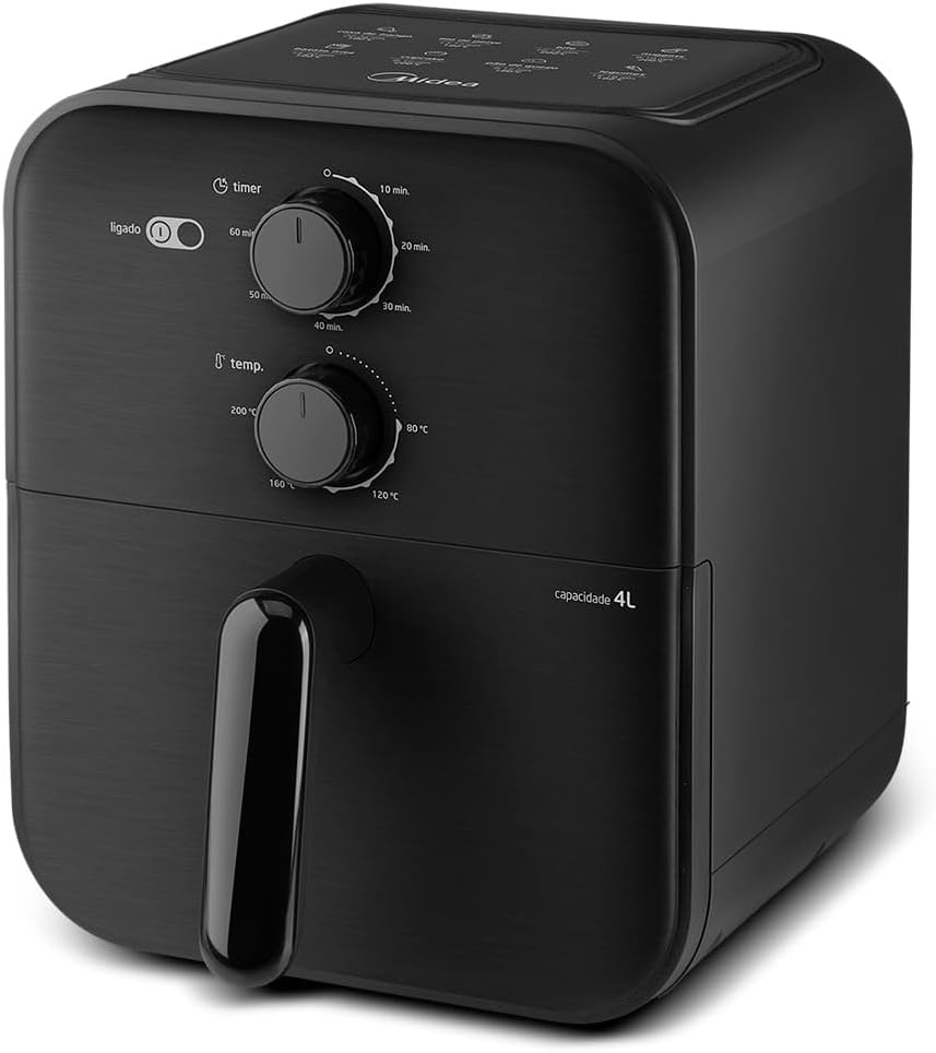 Fritadeira Sem Óleo Capacidade de 4L, Midea, 1400 W, Aquece Em 10-60 min 80℃ a 200 ℃, Air Fryer Com Fluxo de Ar de 360°, Fritadeira Eletrica, Design Compacto, Preto, MAF400P0APK