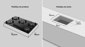 Cooktop 5 Bocas Preto com Mesa de Vidro Atlas Agile Up Bivolt