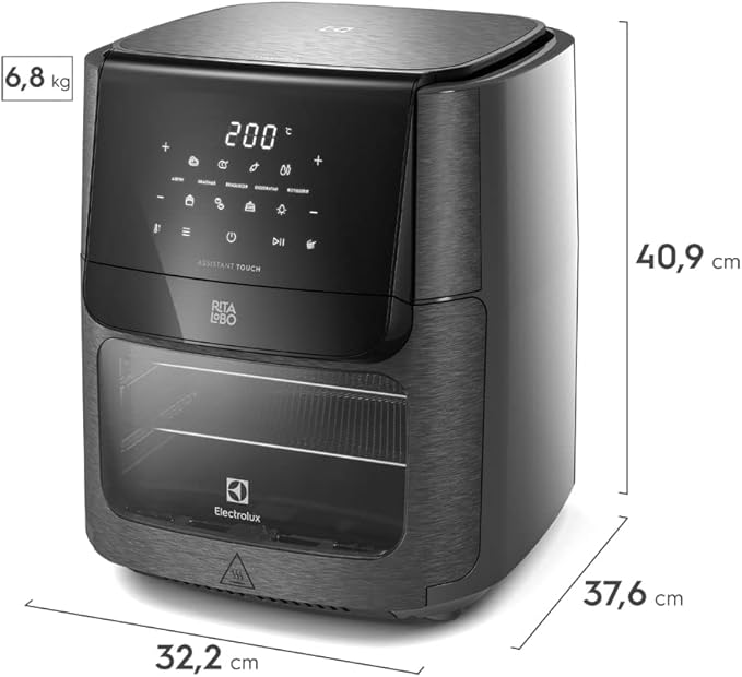 Electrolux por Rita Lobo EAF90 Grafite - Fritadeira Elétrica sem oleo, Airfryer 12L, digital receita programada, 2 bandejas espeto giratório, 1700W