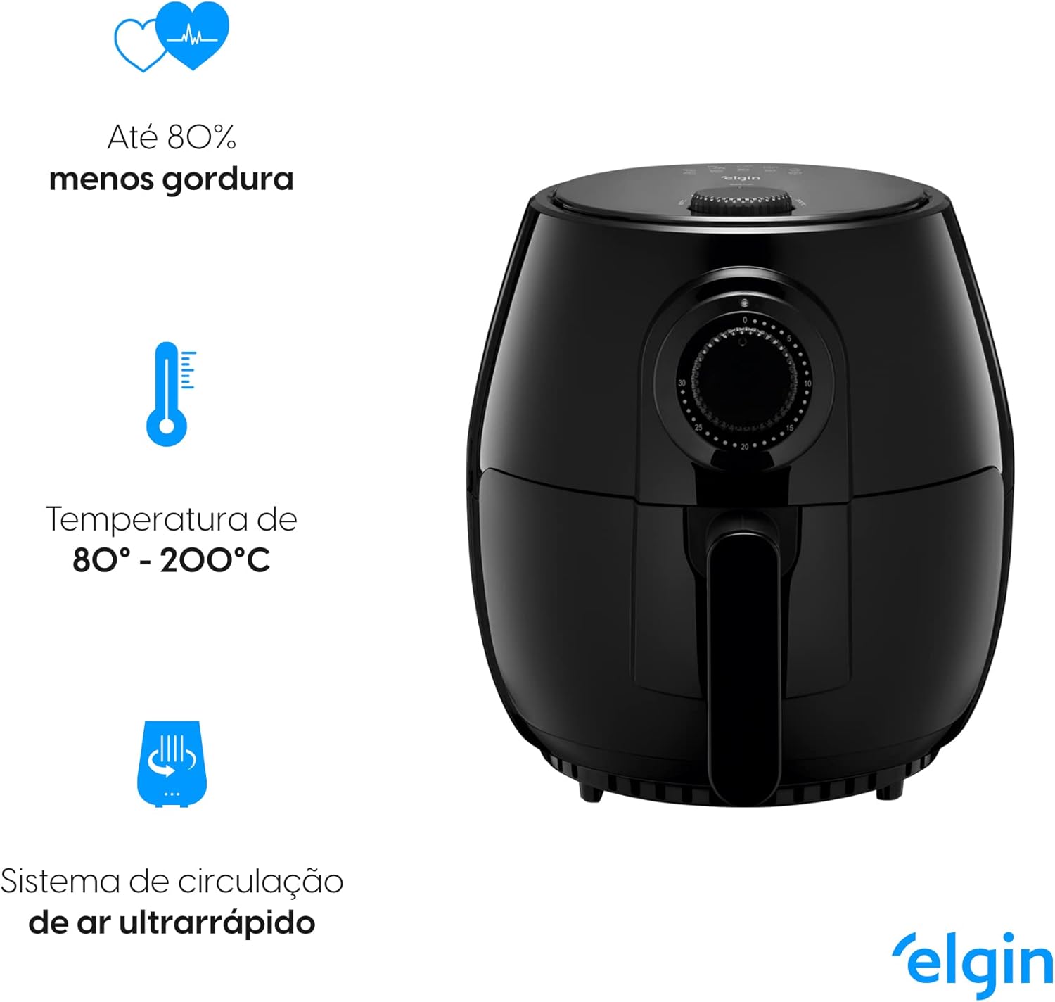 Fritadeira Elétrica Quick Fryer Elgin 4 Litros Preta com cesta removível - Airfryer