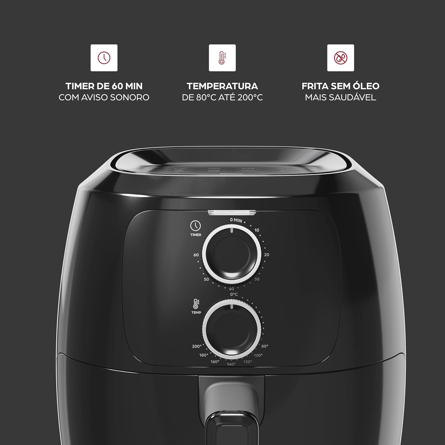 WAP Fritadeira Elétrica Air Fryer FAMILY WAFF2-P 4 Litros, Preto, Revestimento Antiaderente, 1500W