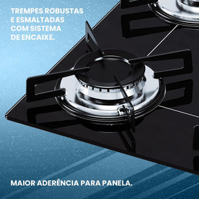 Cooktop 4 bocas Chamalux ultra chama Bivolt Trempe de Chapa Preto