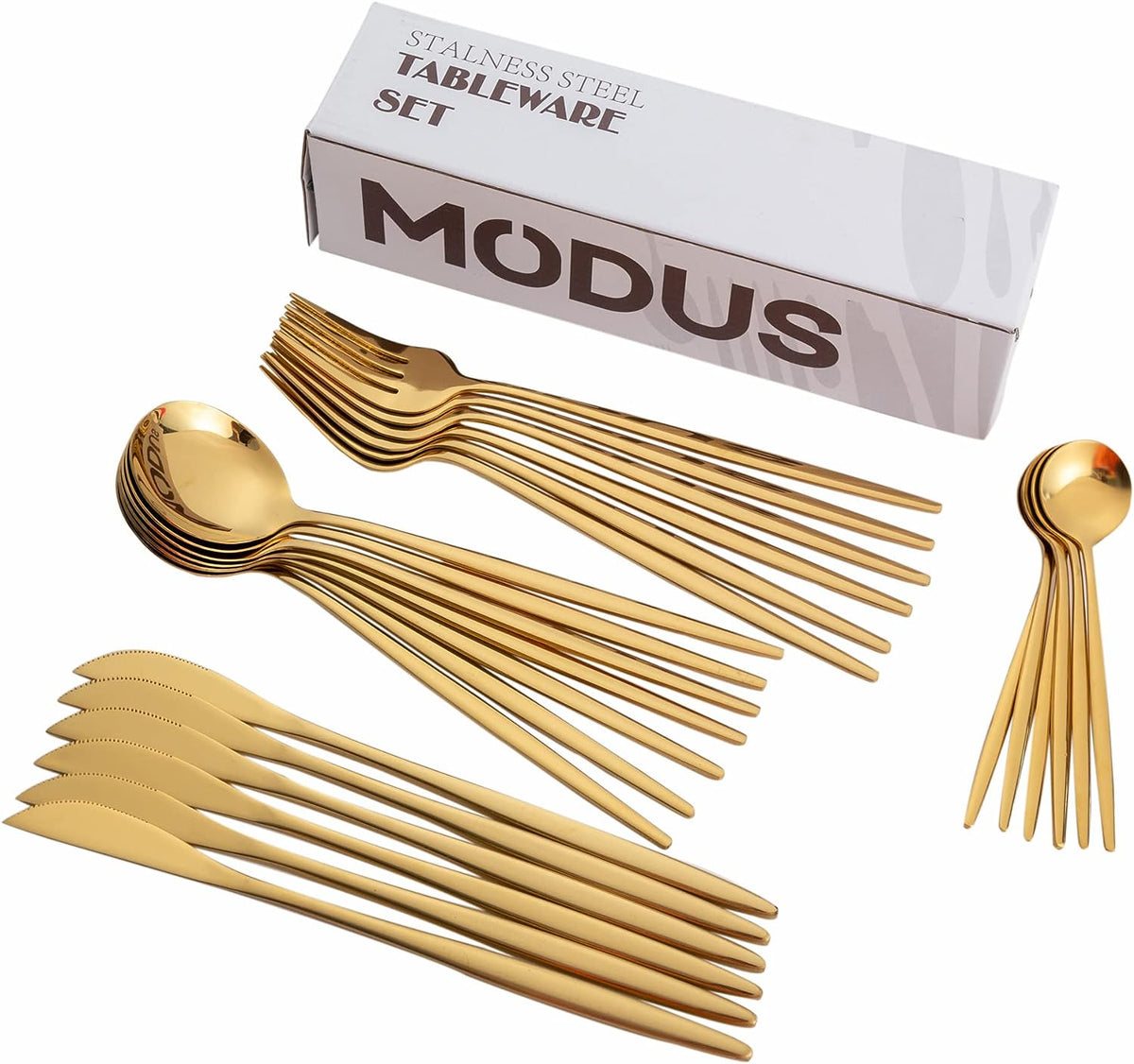 Conjunto De Talheres Aço Inoxidável 24 Pcs Faqueiros Kits (Dourado)