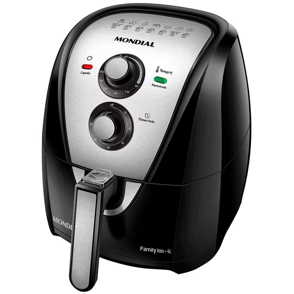 Fritadeira Elétrica Sem Óleo Air Fryer Mondial AFN40BI Family Inox 4L - Preta/Inox