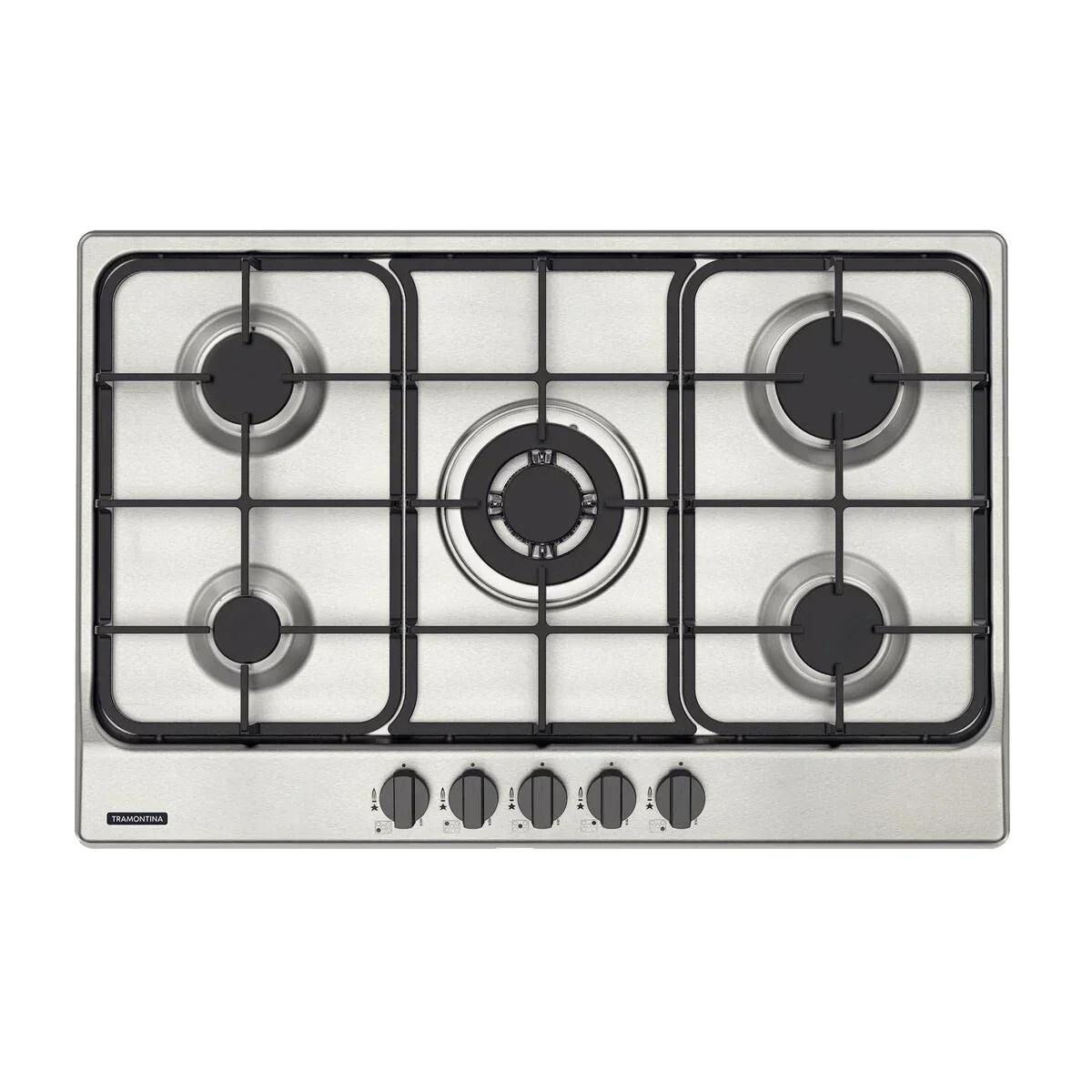 Cooktop a Gás Tramontina Penta FF 5GX Tri 75 em Aço Inox e Trempes em Ferro Fundido com Acendimento Superautomático 5 Queimadores