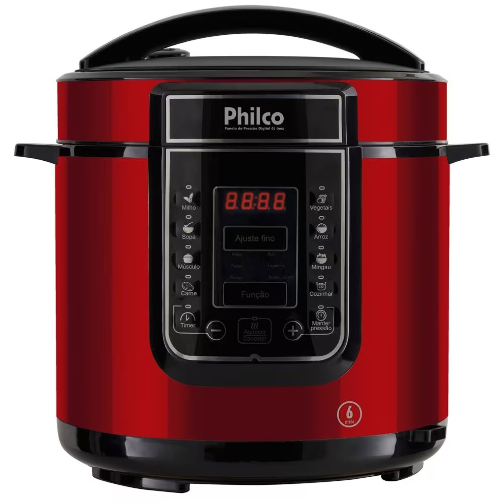 Panela de pressão, Digital inox red ppp01, 6L, Vermelho, 110v, Philco