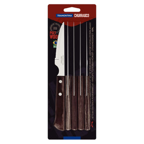 Conjunto de Facas para Churrasco Tramontina com Lâminas em Aço Inox e Cabos de Madeira Tratada Polywood Castanho 6 Peças