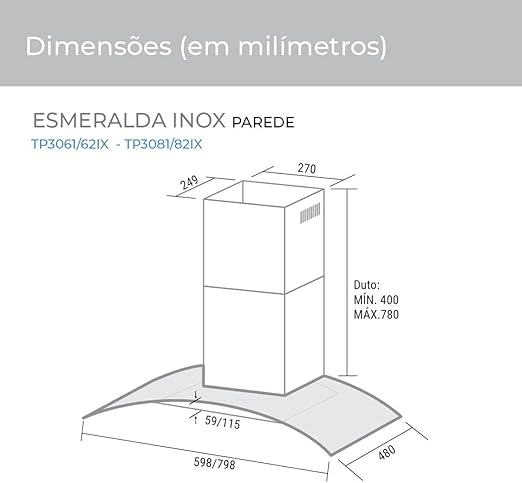 Suggar Coifa de Parede Esmeralda 60 cm Inox 110V TP3061IX