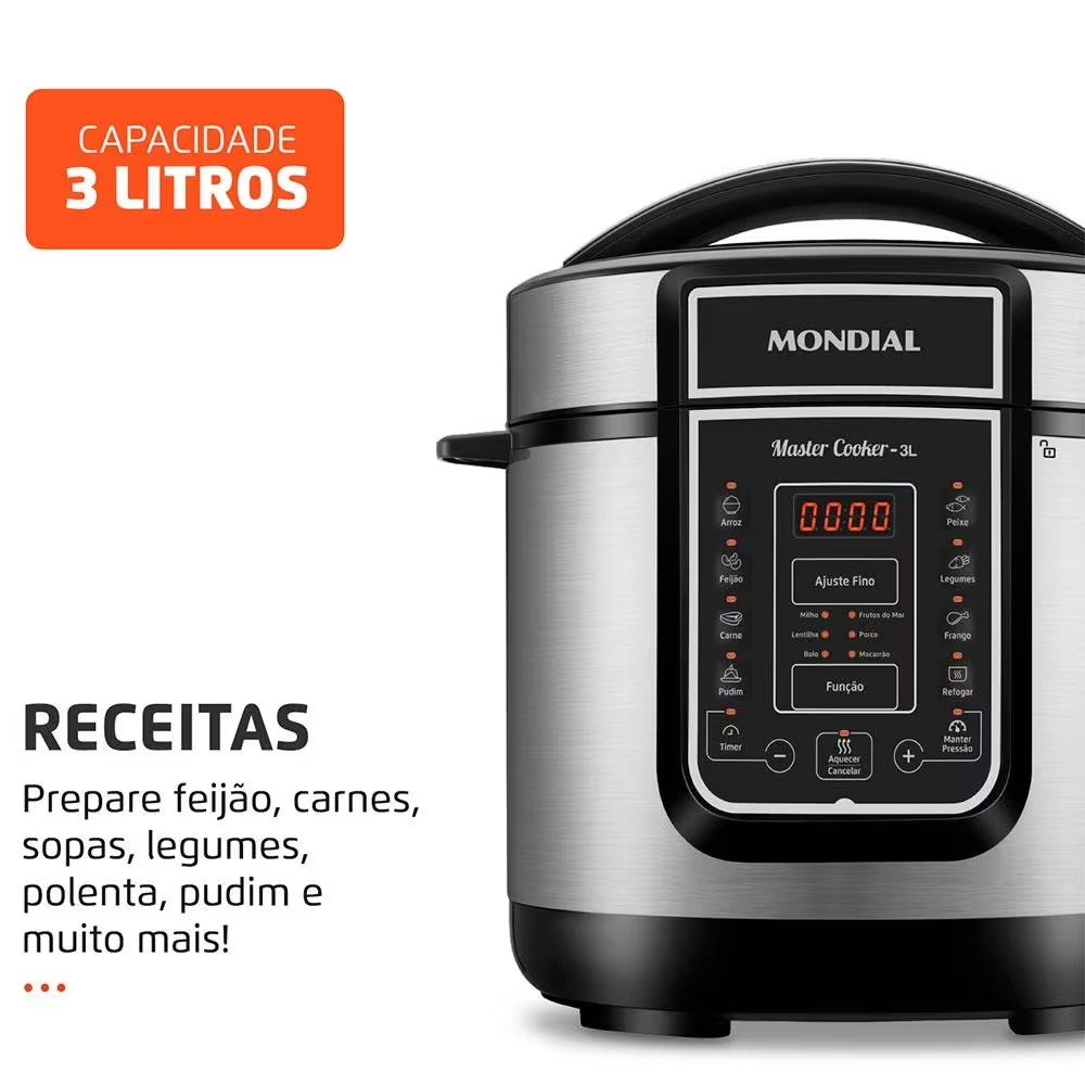 Panela Elétrica de Pressão Mondial Digital Master Cooker PE-40 3L - Preta/Inox