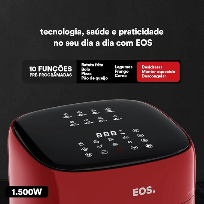 Fritadeira Sem Óleo Air Fryer Eos Chef Gourmet 6.2 Litros Compacta Digital Vermelho Eaf60v