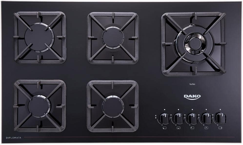 Cooktop a Gás 5 Bocas Preto com Mesa de Vidro e Tripla Chama Dako Diplomata Bivolt