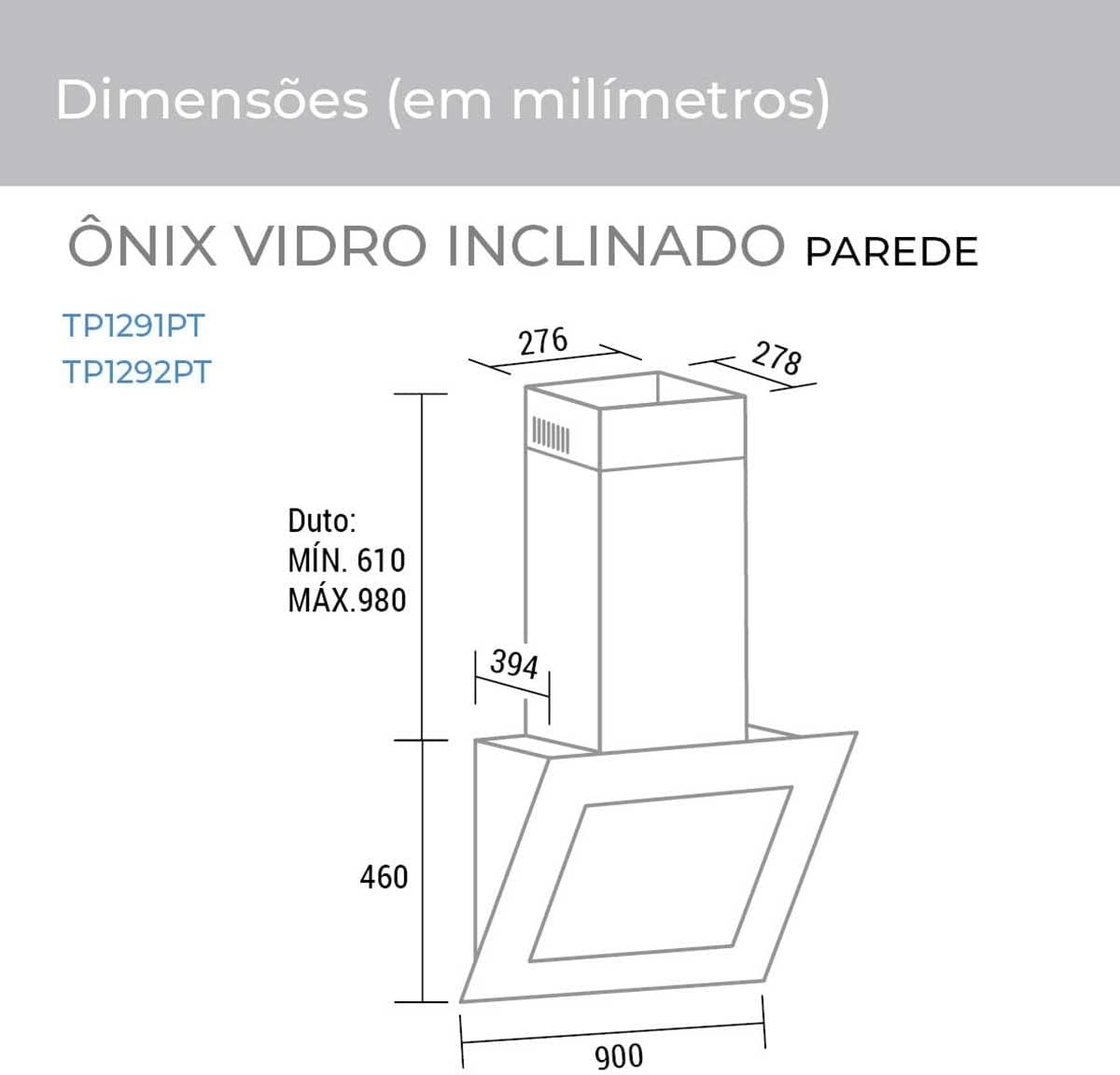 Suggar Coifa de Parede Ônix Vidro Inclinado 90 cm Preta TP1291PT