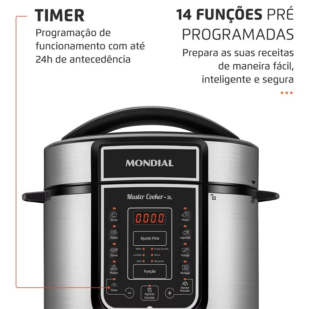 Panela Elétrica de Pressão Mondial Digital Master Cooker PE-40 3L - Preta/Inox