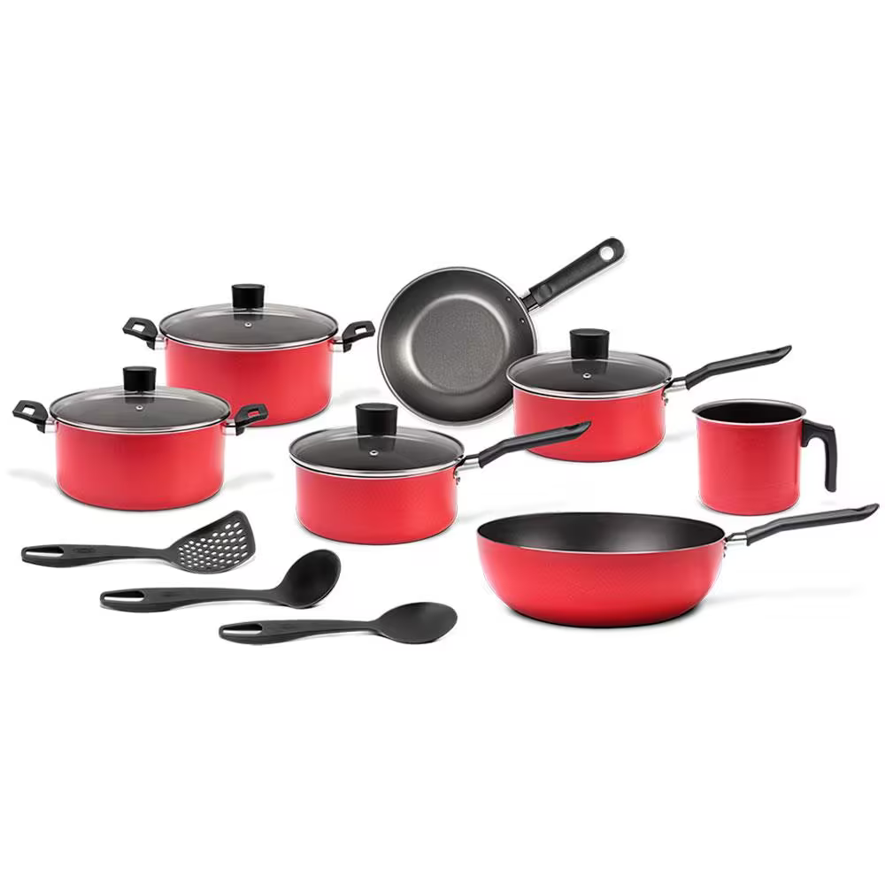 Conjunto de Panelas 10 Peças Brinox Onion em Alumínio e Revestimento Antiaderente com Wok e Utensílios - Vermelho