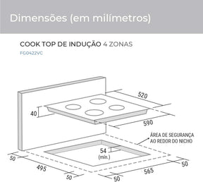 Cooktop de Indução 4 Zonas Preto - SUGGAR - FG0422VC