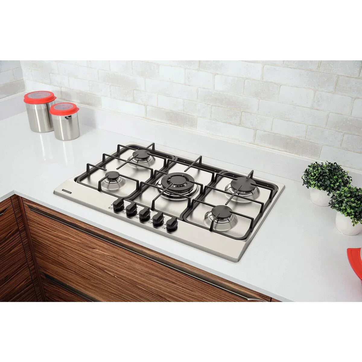 Cooktop a Gás Tramontina Penta FF 5GX Tri 75 em Aço Inox e Trempes em Ferro Fundido com Acendimento Superautomático 5 Queimadores