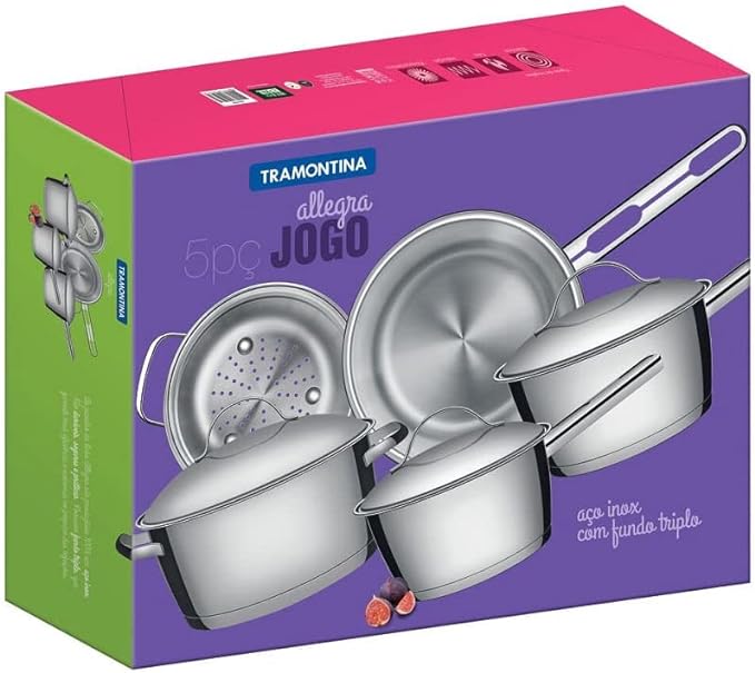 Jogo de Panelas com Fundo Triplo 5 Peças Tramontina Inox  + Pegador de Massa