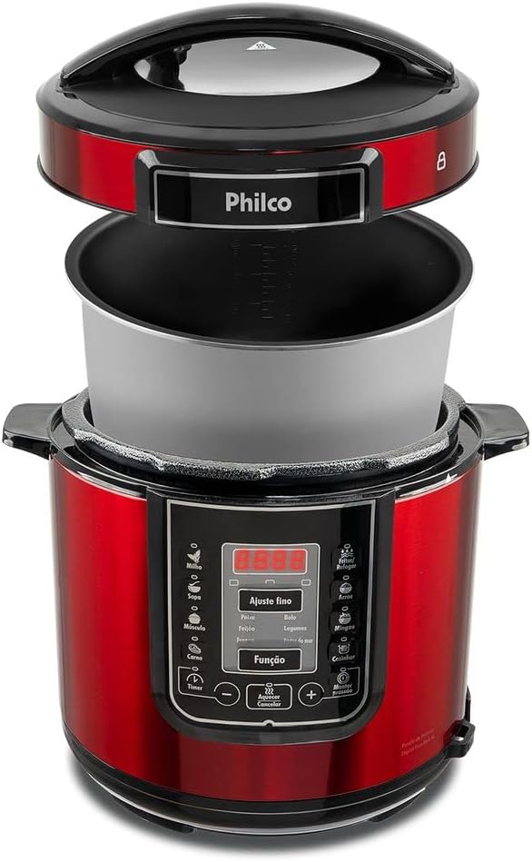 Panela de pressão, Digital inox red ppp01, 6L, Vermelho, 110v, Philco