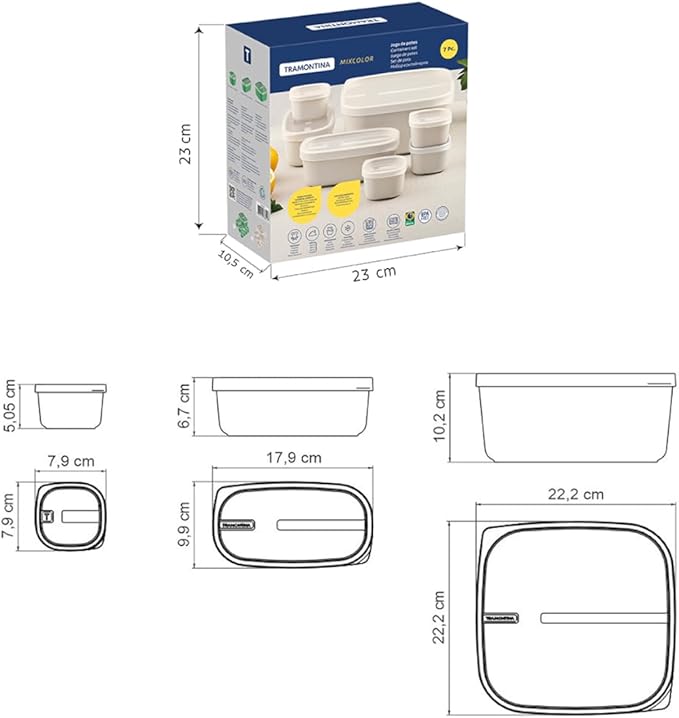 Jogo de Potes Tramontina MixColor em Polipropileno Cinza 7 Peças