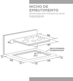 Suggar Cooktop Vidro Preto 5 Queimadores Esmaltados Trempes Ferro Fundido Tripla Chama Lateral FG5335VP