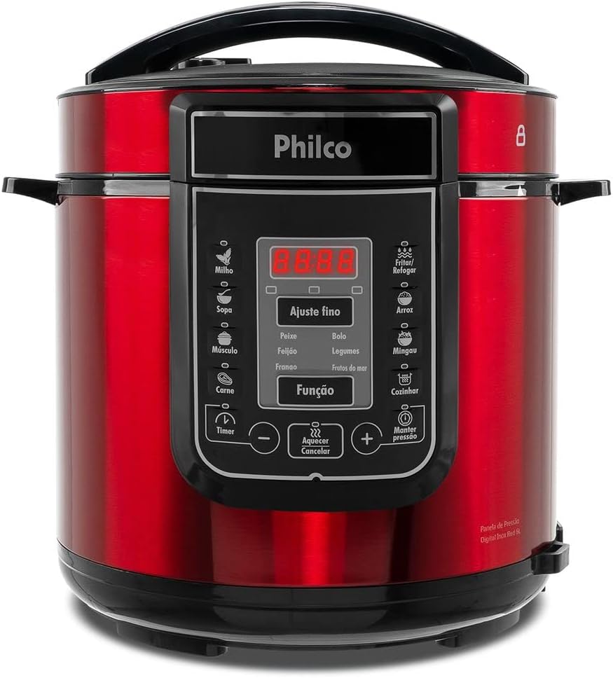 Panela de pressão, Digital inox red ppp01, 6L, Vermelho, Philco