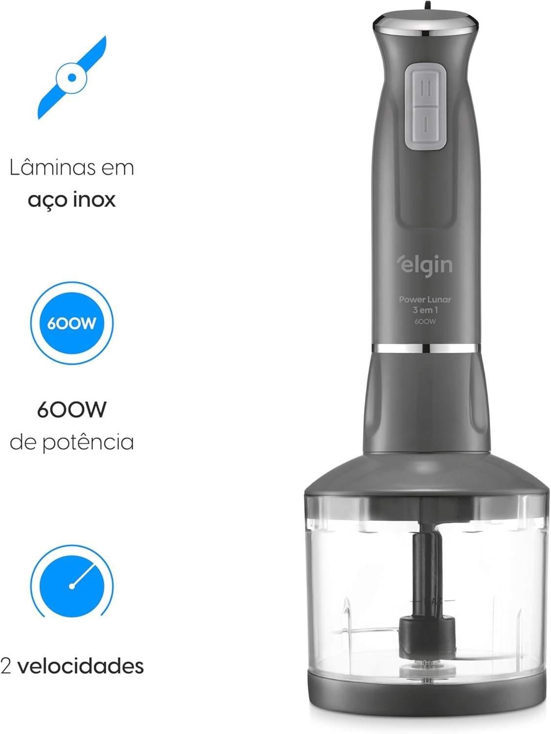 Mixer Power Inox 3 em 1 600W Elgin Lunar 110V - Mixer, triturador e batedor