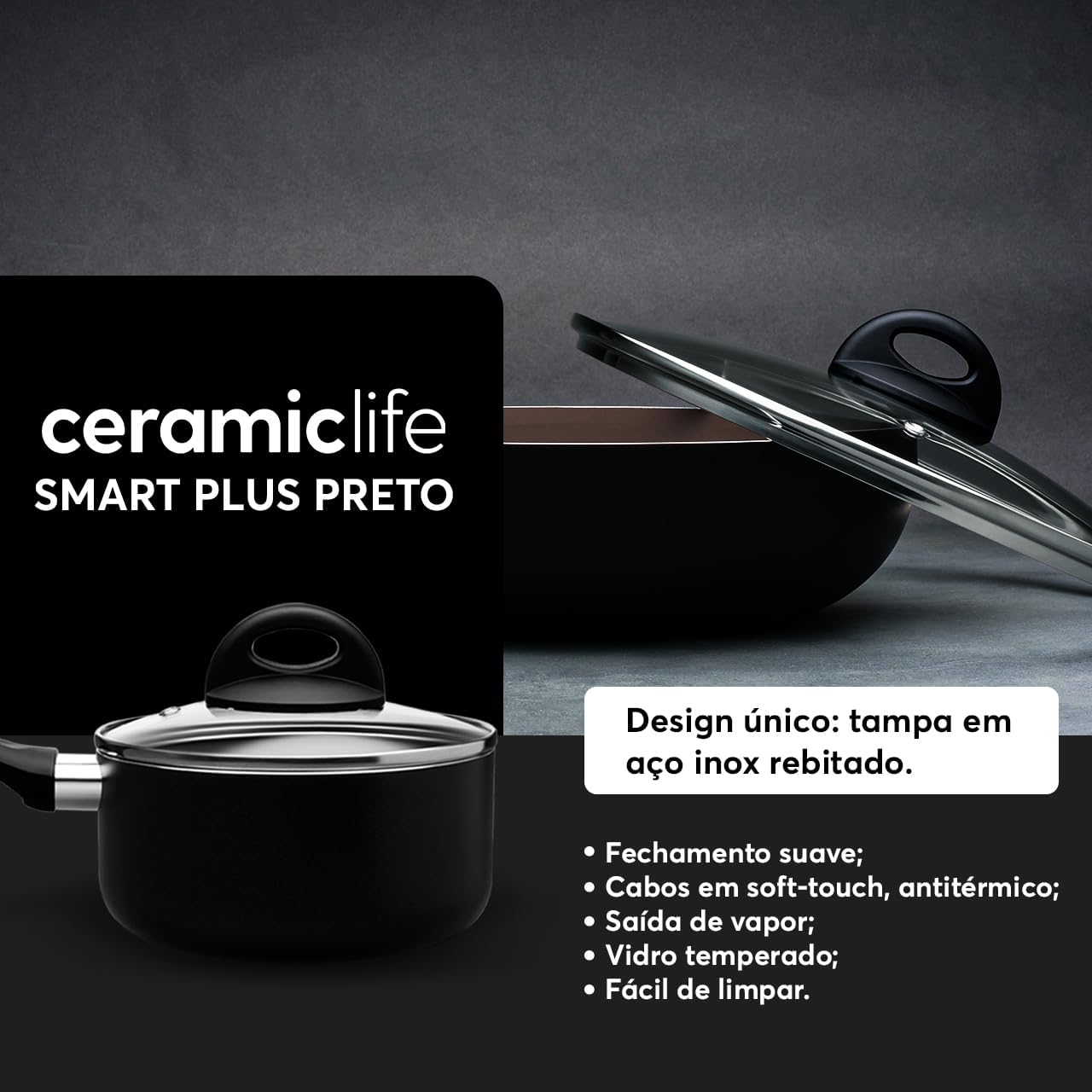 Brinox - Jogo de Panelas 8 Peças Ceramic Life Smart Plus - Vanilla