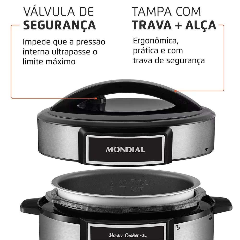 Panela Elétrica de Pressão Mondial Digital Master Cooker PE-40 3L - Preta/Inox