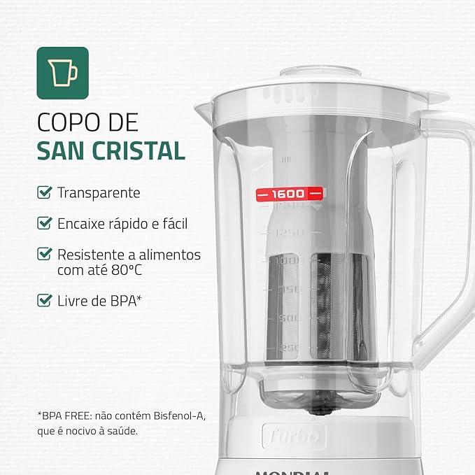 Liquidificador Mondial, Turbo Power - Branco 550W, 2,2 L - L-99 FB