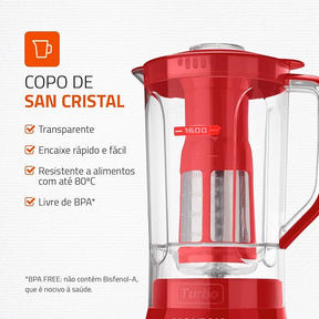 Liquidificador Mondial, Turbo Power - Vermelho 550W, Preto, 2,2 L - L-99 FB