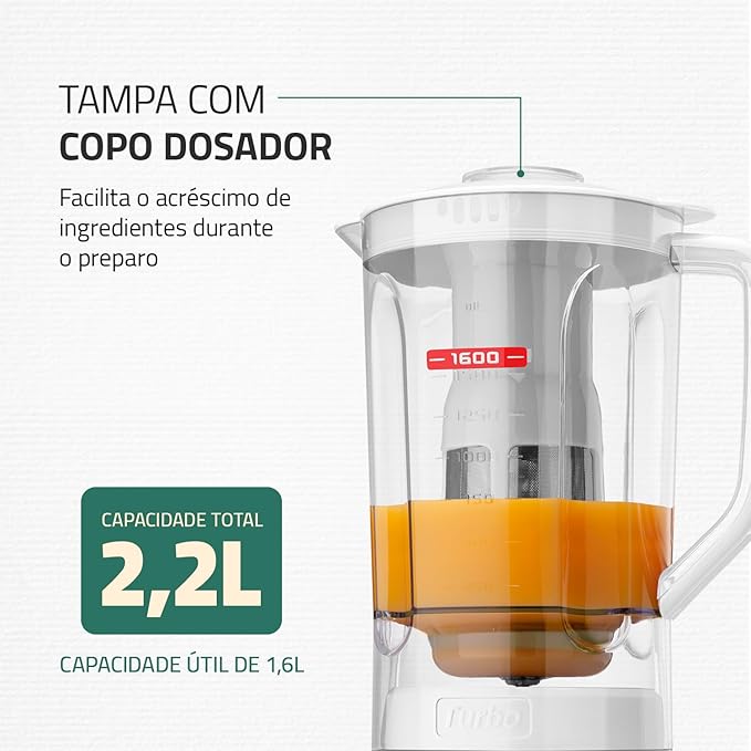 Liquidificador Mondial, Turbo Power - Branco 550W, 2,2 L - L-99 FB