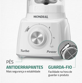 Liquidificador Mondial, Turbo Power - Branco 550W, 2,2 L - L-99 FB