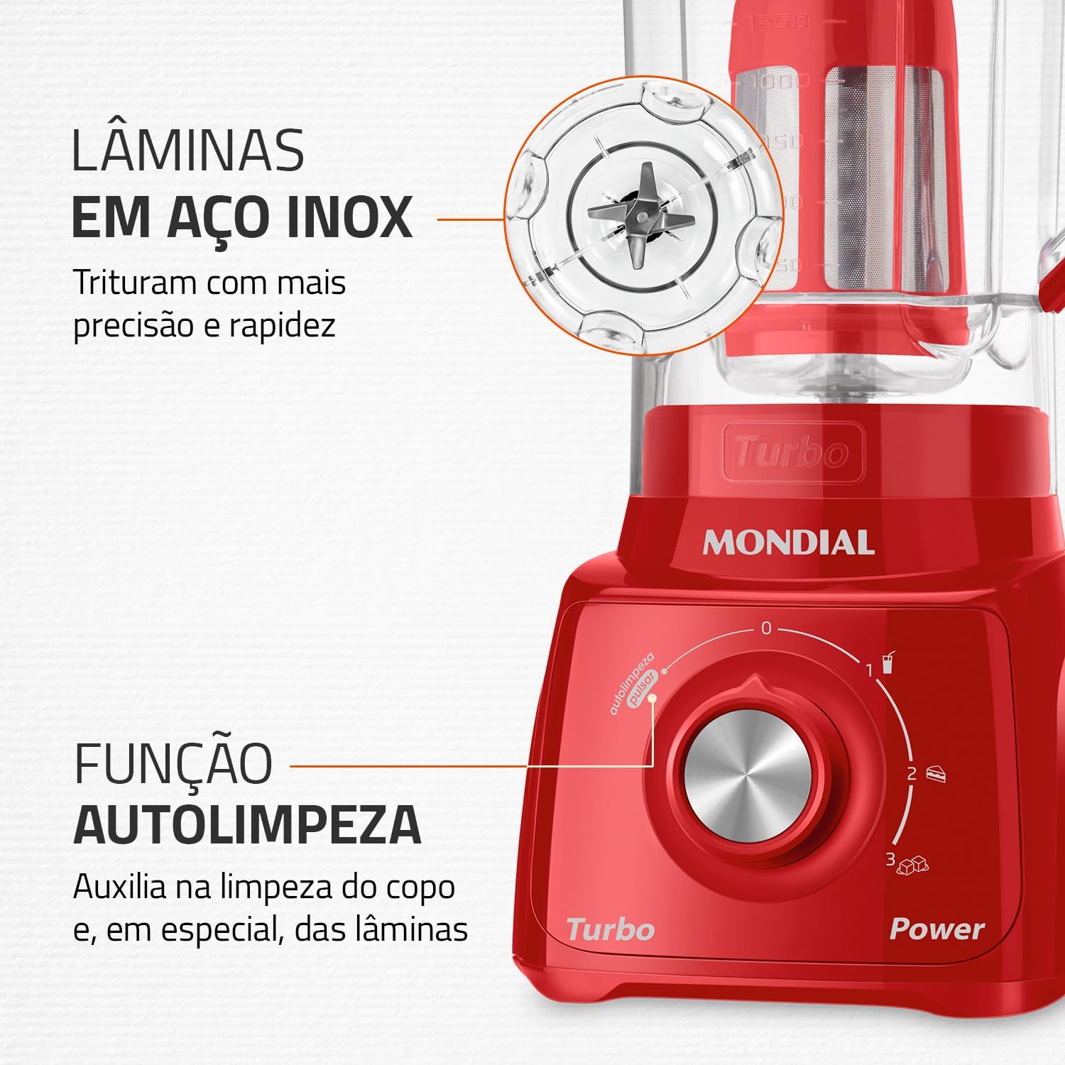 Liquidificador Mondial, Turbo Power - Vermelho 550W, Preto, 2,2 L - L-99 FB