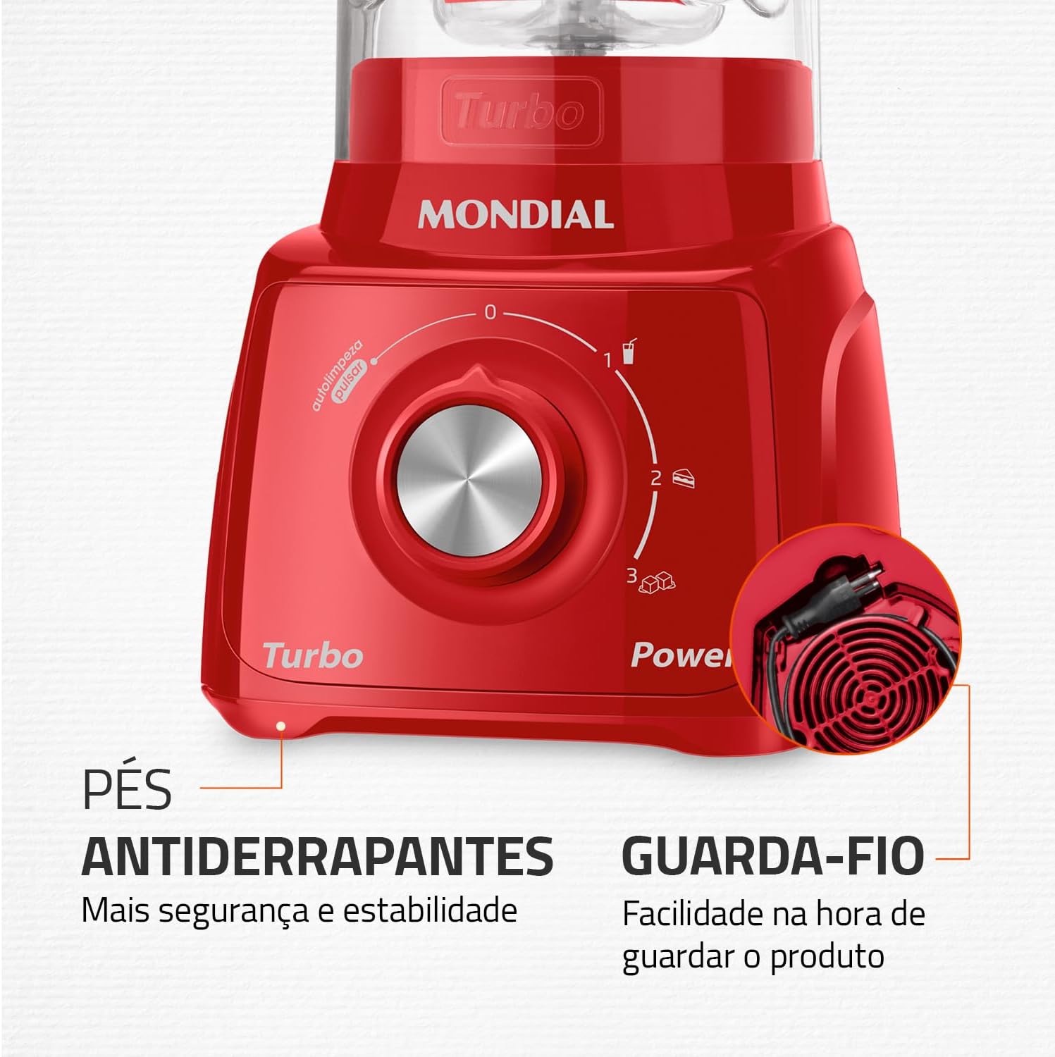 Liquidificador Mondial, Turbo Power - Vermelho 550W, Preto, 2,2 L - L-99 FB