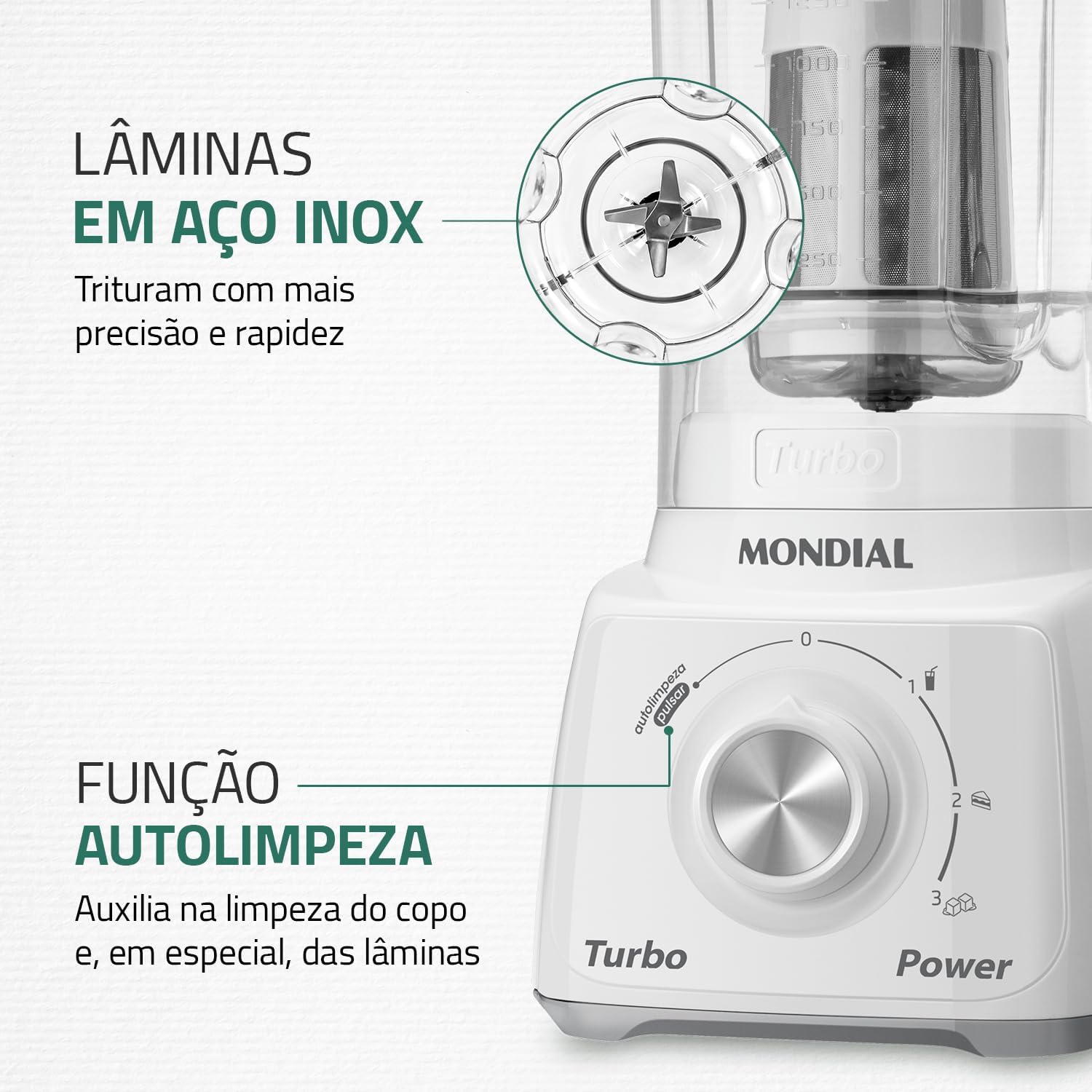 Liquidificador Mondial, Turbo Power - Branco 550W, 2,2 L - L-99 FB