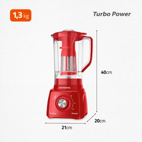 Liquidificador Mondial, Turbo Power - Vermelho 550W, Preto, 2,2 L - L-99 FB