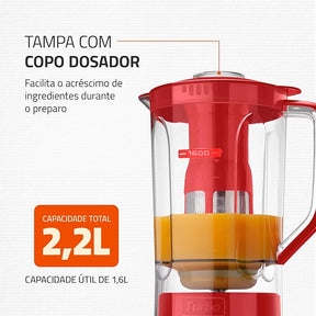 Liquidificador Mondial, Turbo Power - Vermelho 550W, Preto, 2,2 L - L-99 FB