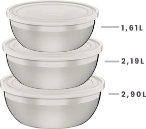 Tramontina Freezinox 64220210 Conjunto de 3 Recipientes de Aço Inoxidável com Tampas de Plástico, Prata