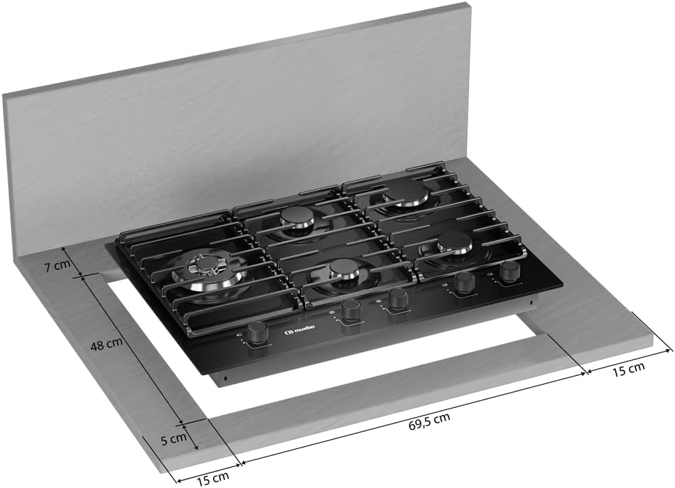 Cooktop Mueller 5 Bocas 77cm com Grade Dupla MCG5BM Bivolt