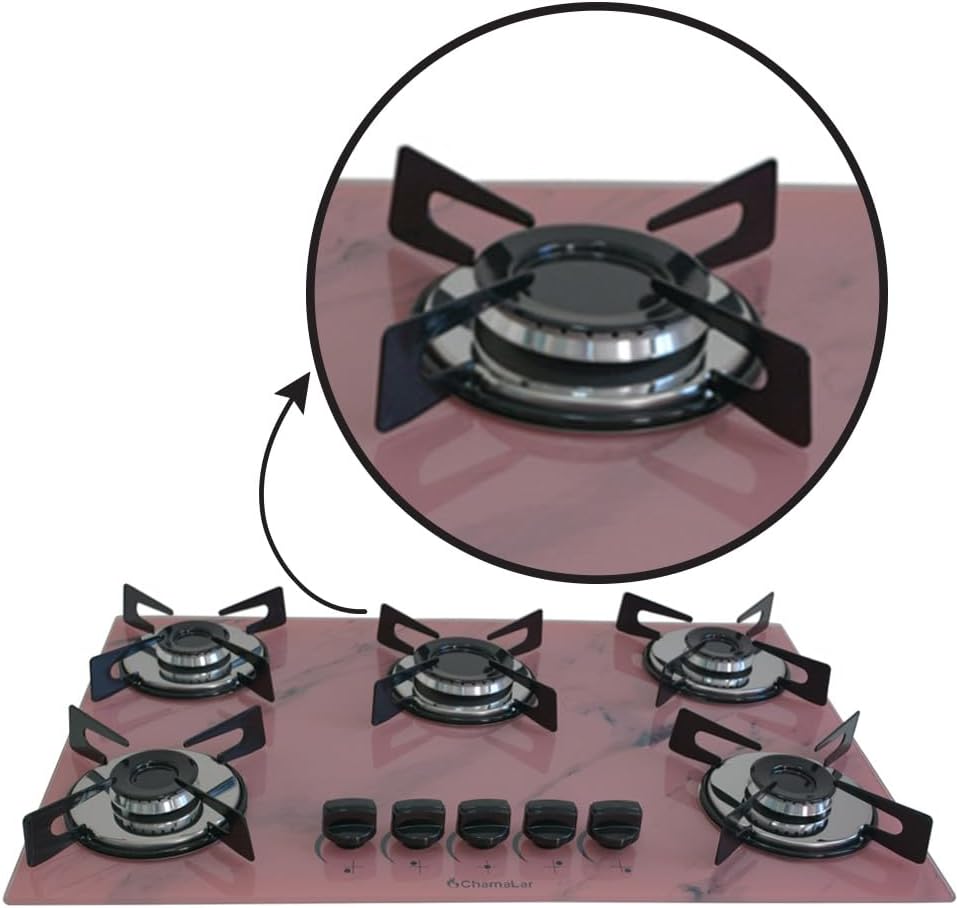 Cooktop Premium 5 bocas Ultra chama Marmorizado Rosa Chamalar Bivolt.