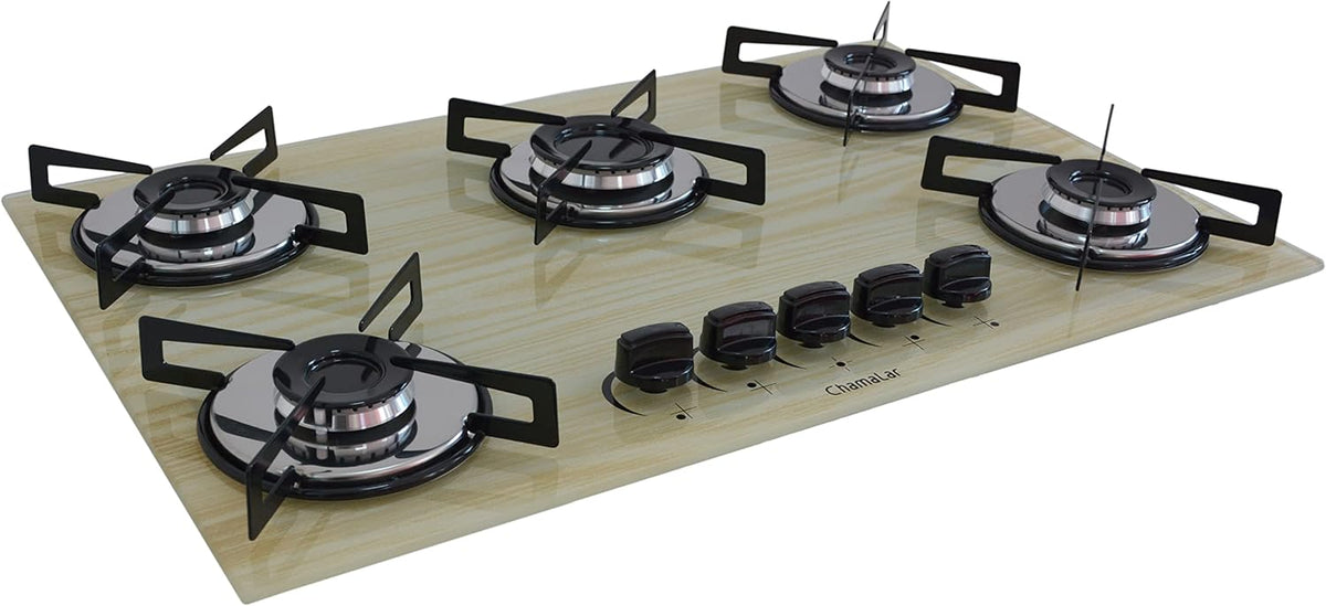 Cooktop Premium 5 Bocas Ultra Chama Amadeirado Claro Chamalar Bivolt