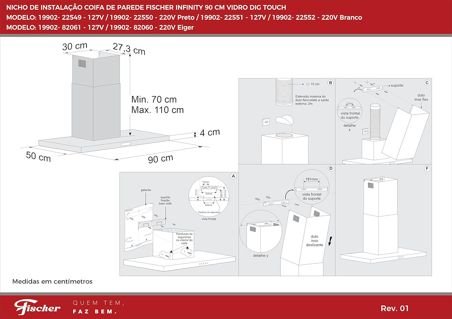 Fischer Coifa de Parede Infinity Digital Touch 90cm Preta 19902-22550