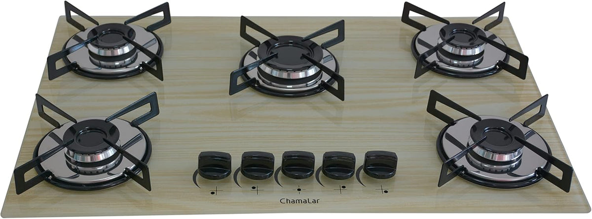 Cooktop Premium 5 Bocas Ultra Chama Amadeirado Claro Chamalar Bivolt