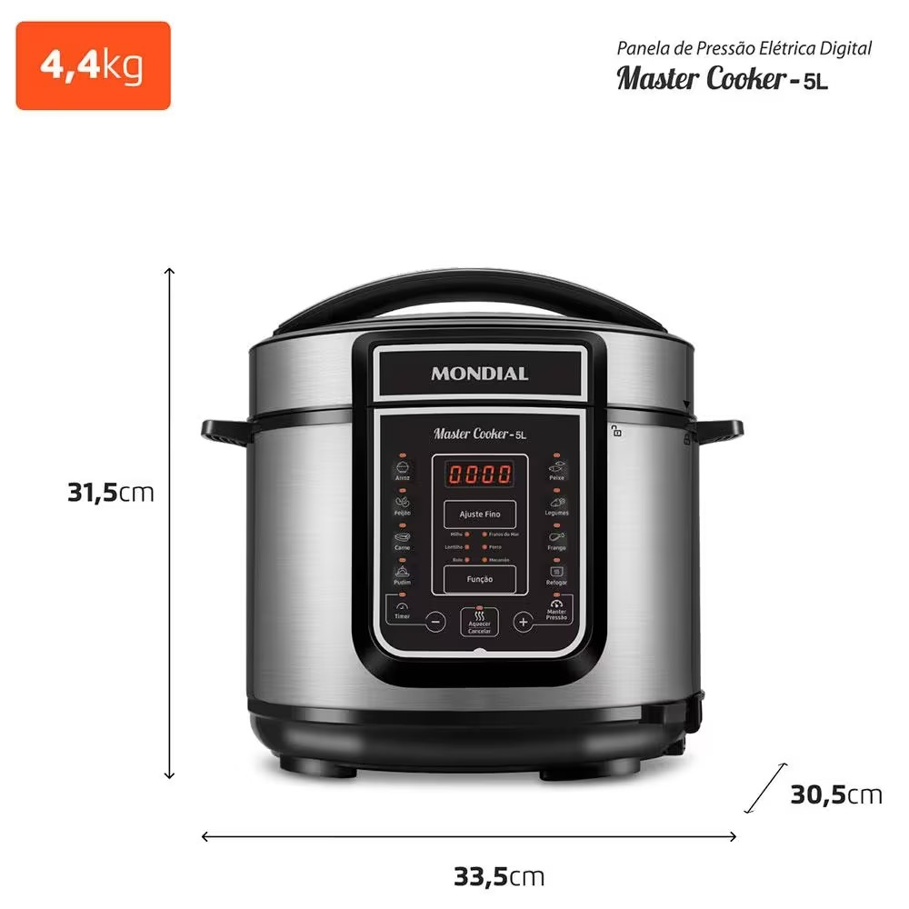 Panela Elétrica de Pressão Mondial Digital Master Cooker PE-38 5L - Preta