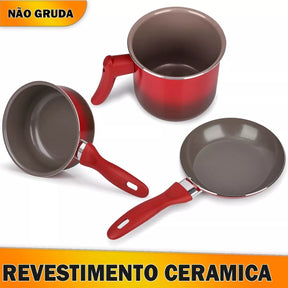 Conjunto de panelas 8 peças ceramic life smart plus vermelha - Brinox