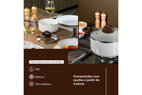 Conjunto de Panelas Brinox 6 Peças Ceramic Life Smart Plus com Revestimento Antiaderente Cerâmico e Tampa de Vidro com Saída de Vapor 2.5 mm - Vanilla